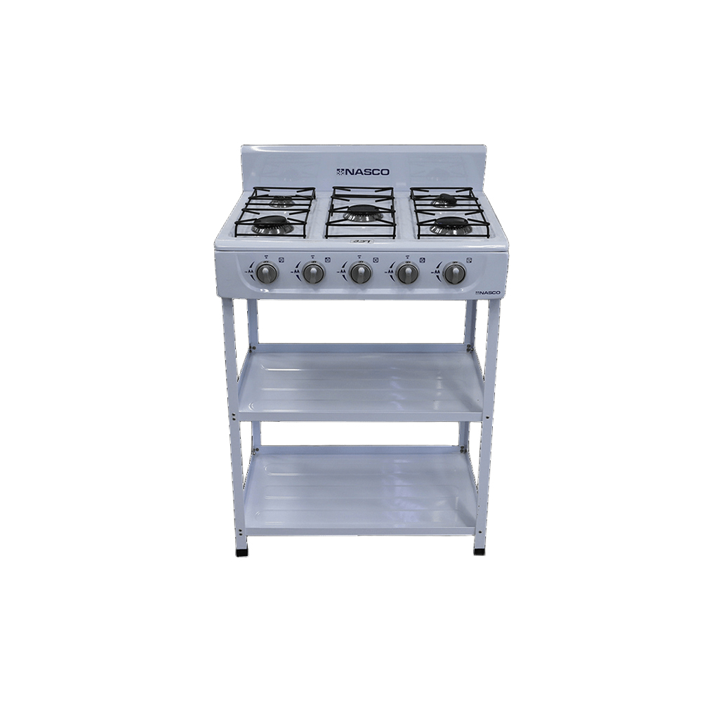 New Nasco-NASGGS/K5BW-S Gas Stove 5 Gas Burner 2 Shelves Stand White (White) For Sale in Madina Zongo